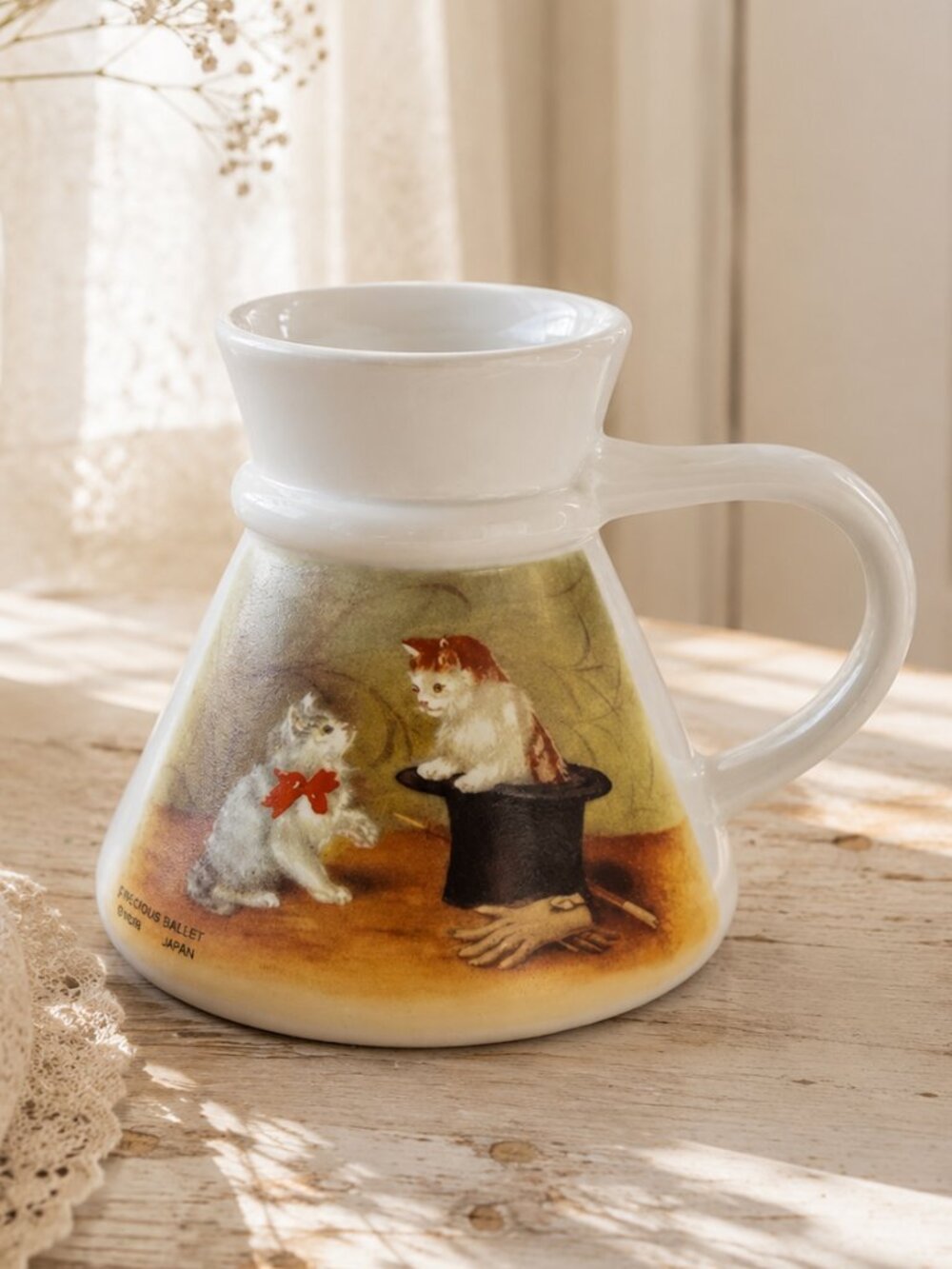 Rare Vintage Otagiri American Folk Art Handcrafted Cats Tapered Coffee Mug